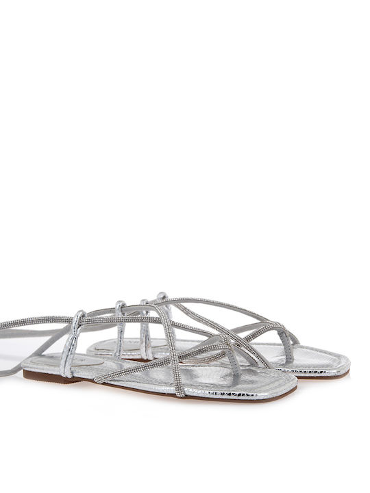 Menbur Lace-Up Women's Sandals with Strass Silver