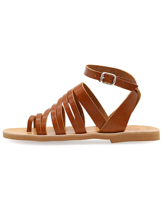 Handmade Leather Women's Sandals with Ankle Strap Brown