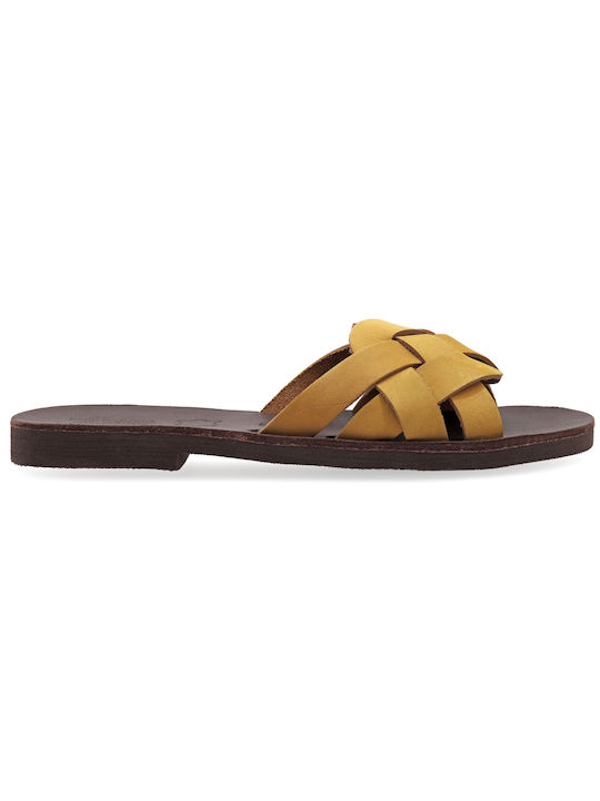 Leder Flache Sandalen Für Damen Gelbe