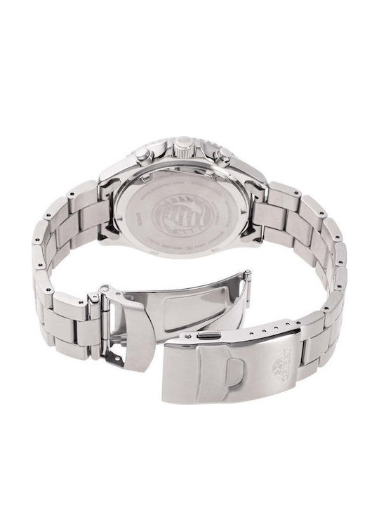 Orient Ανδρικό Ρολόι 42.8mm Χρονογράφος Solar με Ασημί Μεταλλικό Μπρασελέ
