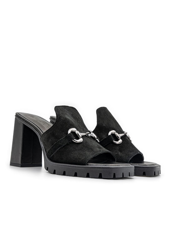 Commanchero Original Chunky Heel Leather Mules Black