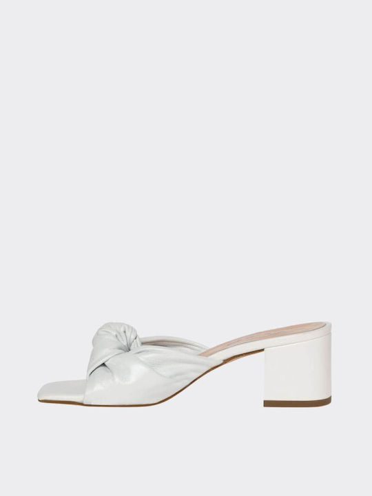 Sante Chunky Heel Leather Mules White 23-301-09