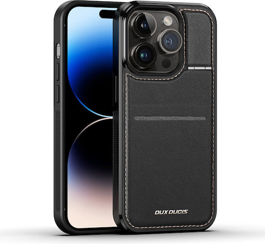 Dux Ducis RFID Blocking Umschlag Rückseite Synthetisches Leder / Silikon mit Kartenhalter Schwarz (iPhone 14 Pro Max)