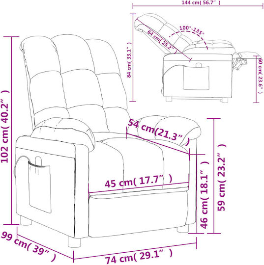 Massage Relax Armchair with Footstool Σκούρο Γκρι 74x99x102cm