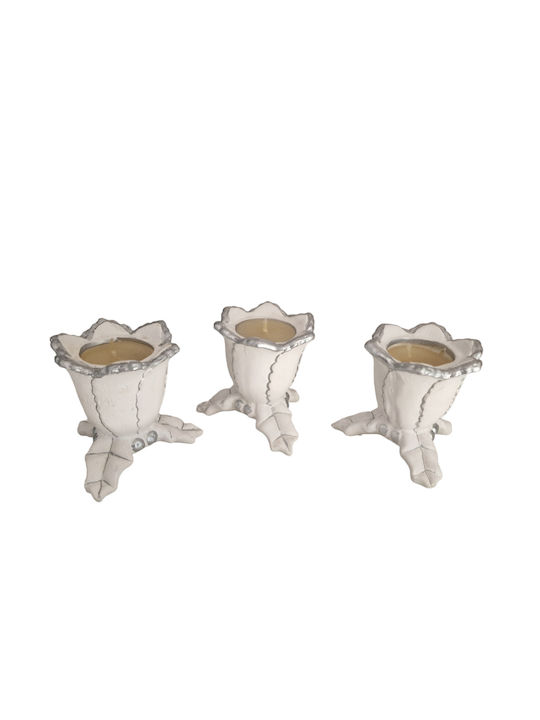 Set of Candle Holders Ceramic in White Color 10x9x10cm 3pcs