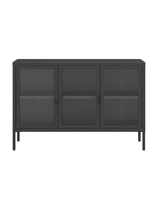 Bufet din Metal & Sticlă Negru 105x35x70cm