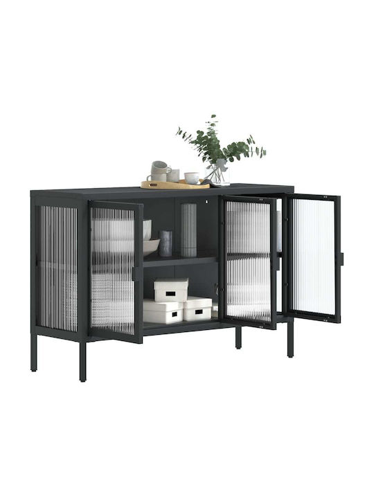 Bufet din Metal & Sticlă Negru 105x35x70cm