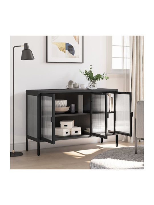 Bufet din Metal & Sticlă Negru 105x35x70cm