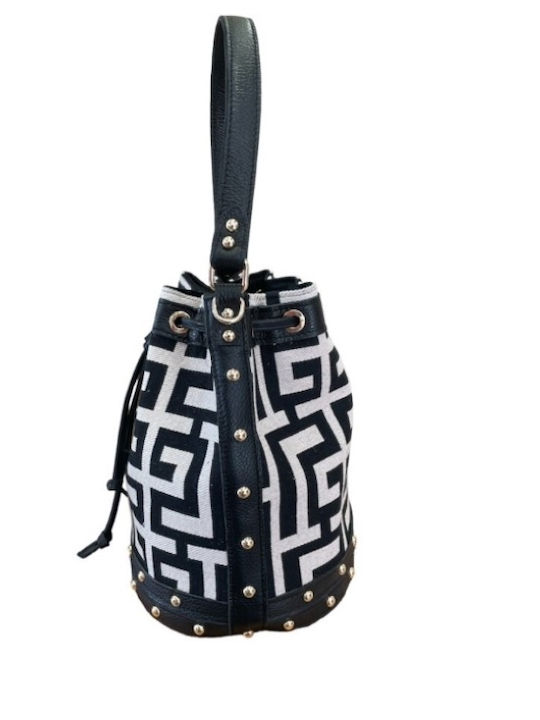 Nefeli Δερμάτινο Γυναικείο Πουγκί Ώμου Beige/Black