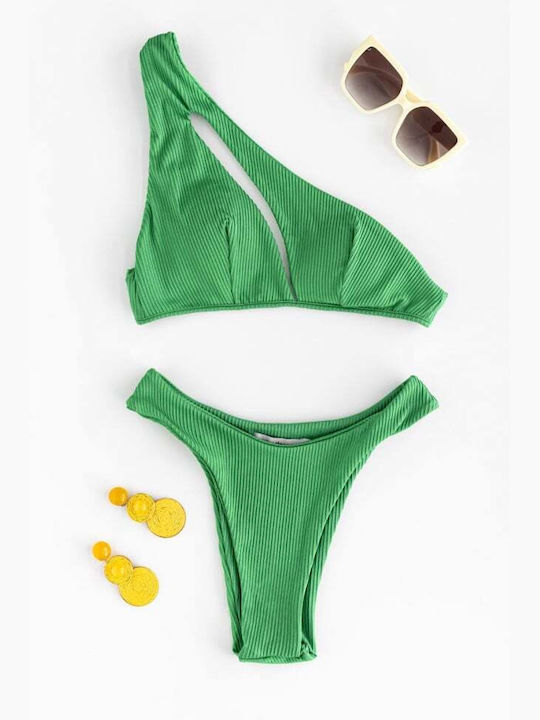 Set Bikini Un umăr Verde