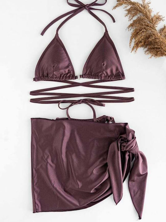 Set Bikini 3 Bucăți Triunghi Maro