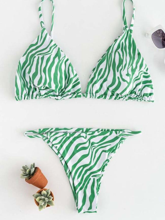 Set Bikini Triunghi Cu Burete Detașabil Animal Print Verde