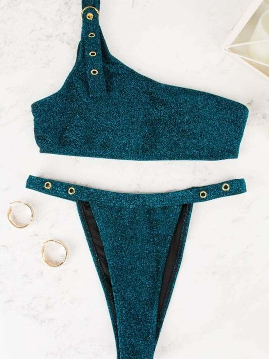 Set Bikini One Shoulder with Removable Padding and Brazil Blue