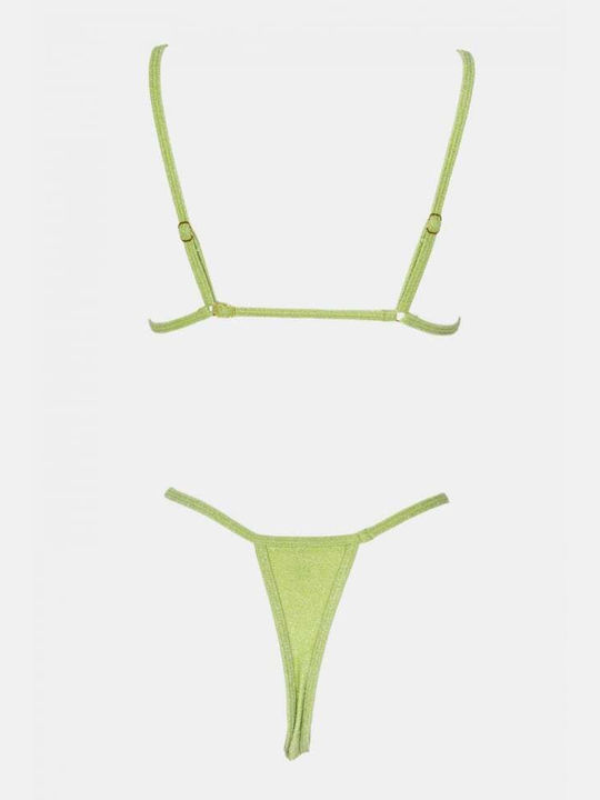 Set Bikini Triunghi Cu Burete Detașabil Și Șir De Caractere Talie Înaltă Verde