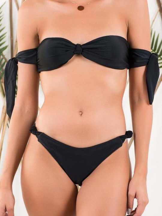 Decoro Bikini Set Strapless Top & Brazil Bottom Black