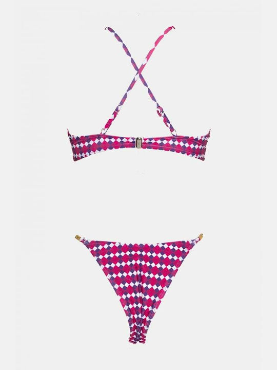 Set Bikini Set De Bikini Triunghi Cu Burete Detașabil & Brazilia Talie Înaltă Fuchsia