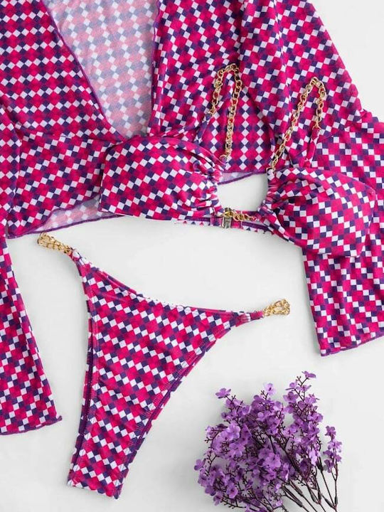 Set Bikini Set De Bikini Triunghi Cu Burete Detașabil & Brazilia Talie Înaltă Fuchsia