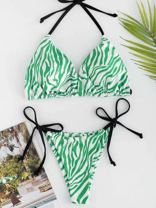Set Bikini Dreieck mit Abnehmbarer Verstärkung Animal Print Grün