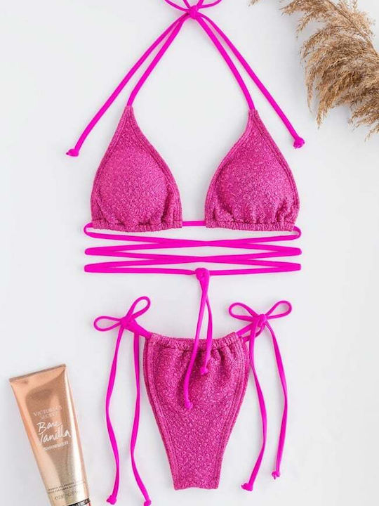 Set Bikini Triunghi Cu Burete Detașabil Fuchsia