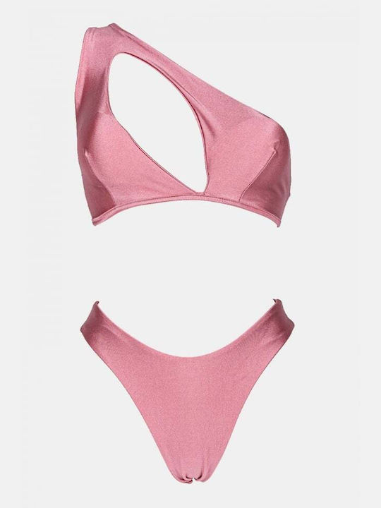 Set Bikini One Shoulder with Removable Padding Pink