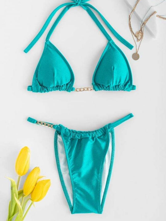 Set Bikini Dreieck & Brasilien Hohe Taille Petrol