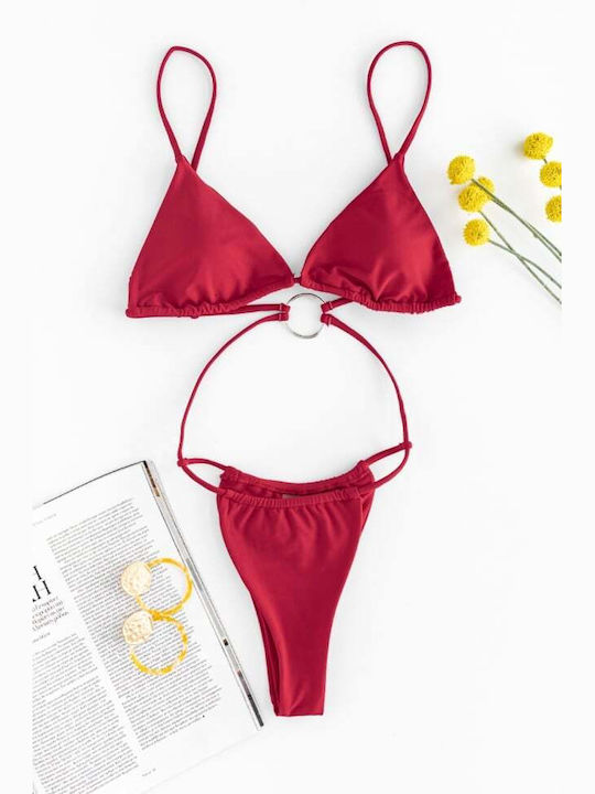 Set Bikini Dreieck mit Abnehmbarer Verstärkung Hohe Taille Rote