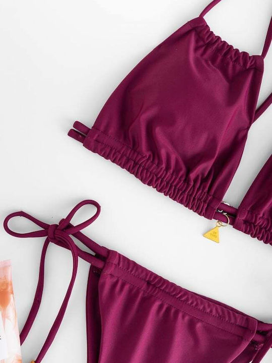 Set Bikini Triangle with Removable Padding and Brazil High Waist Burgundy