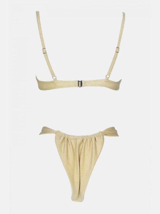Set Bikini mit Abnehmbare Verstärkung Brasilien Hohe Taille Beige