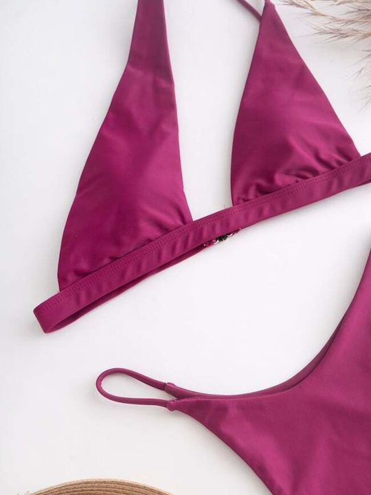 Set Bikini Mit Einer Schulter Mit Abnehmbarer Verstärkung & Brasilien Burgundisch