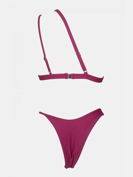 Set Bikini Mit Einer Schulter Mit Abnehmbarer Verstärkung & Brasilien Burgundisch