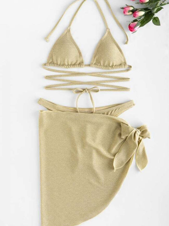 Set Bikini Set De Bikini Triunghi Cu Burete Detașabil Bej