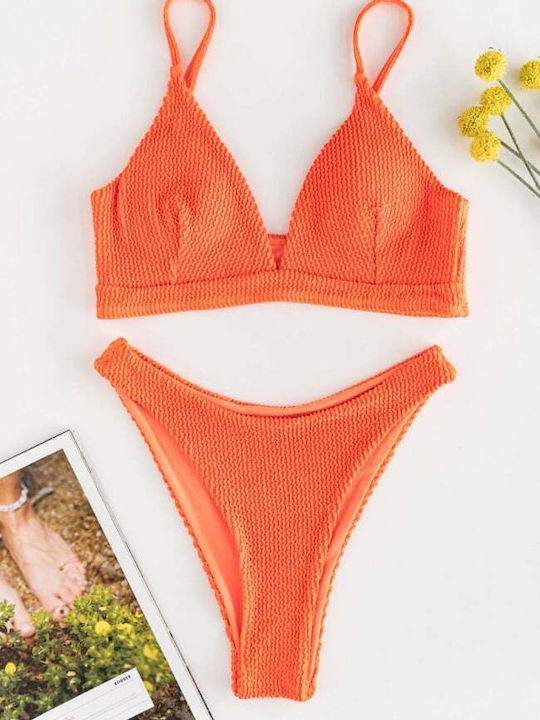 Set Bikini Dreieck mit Abnehmbare Verstärkung & Brasilien Hohe Taille Orange