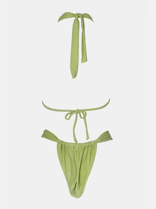 Set Bikini Triunghi Cu Burete Detașabil Și Brazilia Talie Înaltă Verde