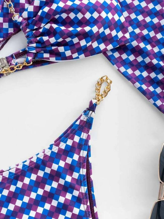 Set Bikini 3 Pieces Triangle with Removable Padding and Brazil High Waist Purple