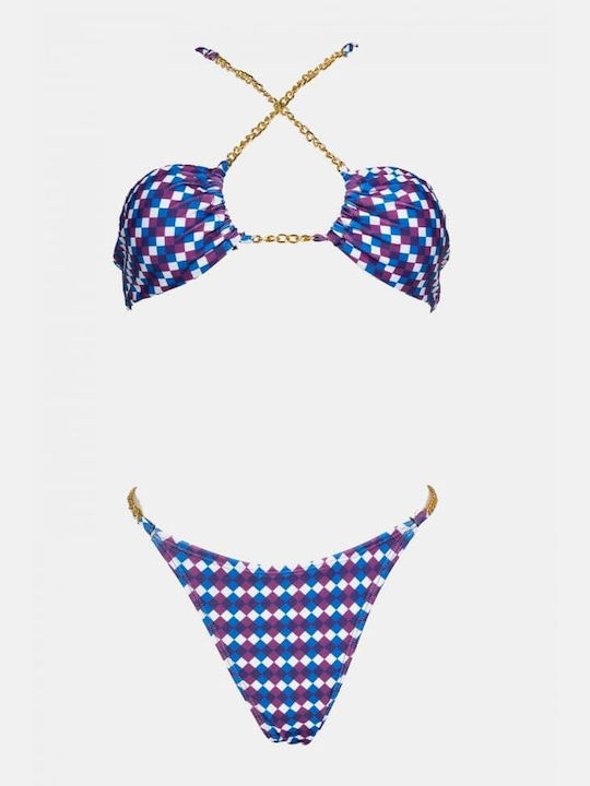 Set Bikini 3 Pieces Triangle with Removable Padding and Brazil High Waist Purple