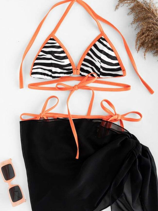 Set Bikini 3 Stücke Dreieck mit Abnehmbarer Verstärkung Animal Print Schwarz