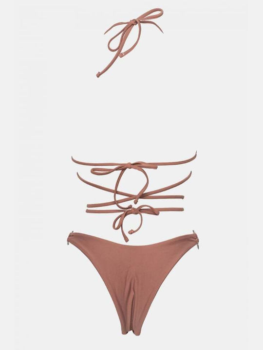Set Bikini Triunghi Cu Burete Detașabil Roz