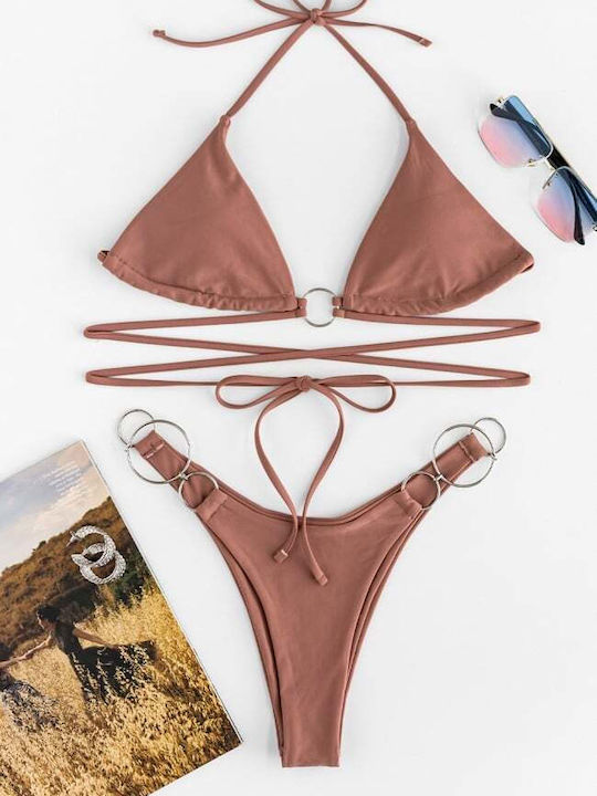 Set Bikini Triunghi Cu Burete Detașabil Roz