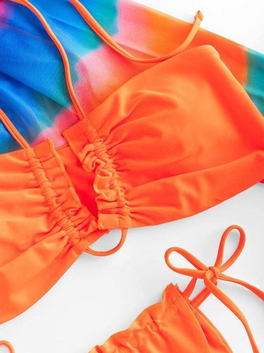Set Bikini 3 Bucăți Brazilia Talie înaltă Portocaliu