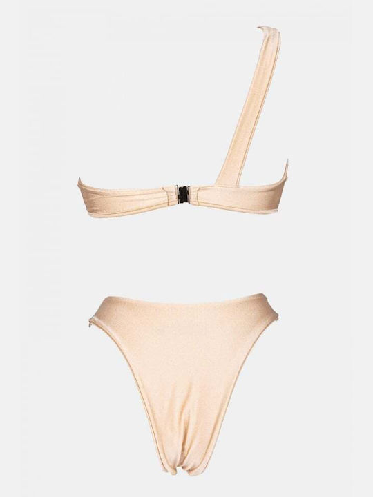 Set Bikini Un Umăr Bej