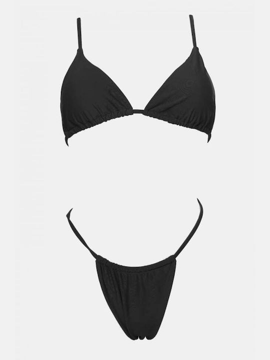Set Bikini Dreieck mit Abnehmbare Verstärkung Hohe Taille Schwarz