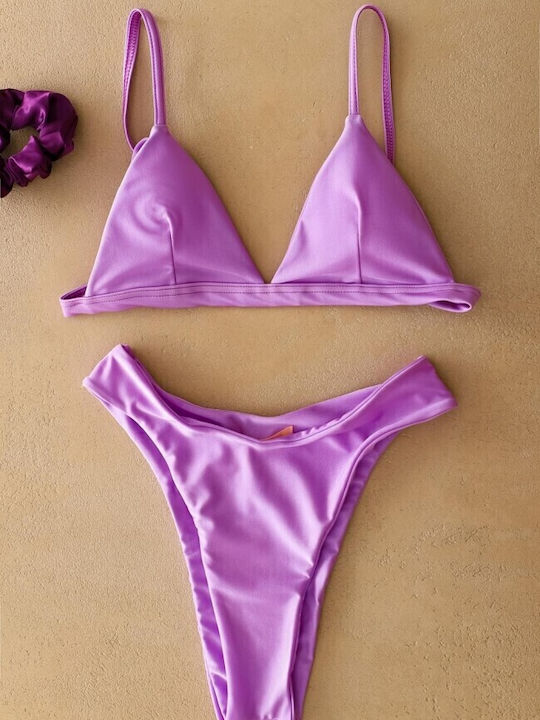 Padded Bikini Set Triangle Top & Brazil Bottom with Adjustable Straps Lilac