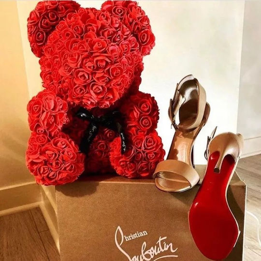 Bear of Artificial Roses Red 40cm in Box Tres Chic