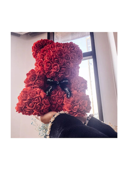 Bear of Artificial Roses Red 40cm in Box Tres Chic