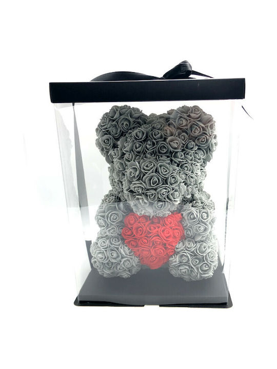 Aleiferopoulos Flowers Teddy Bear from Artificial Roses Red 40cm in Box 1pcs