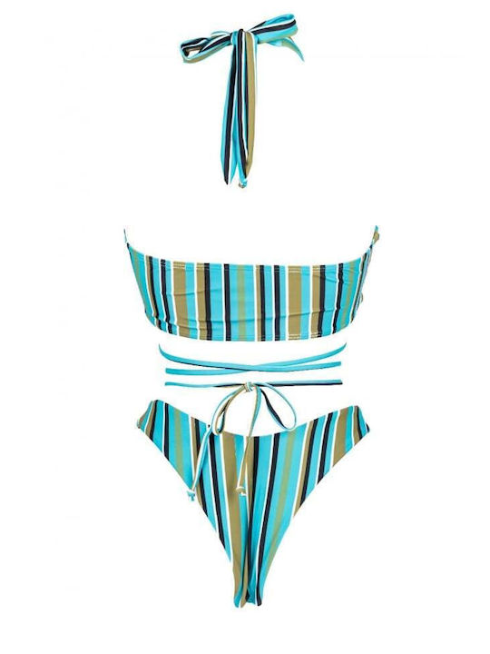 Set Bikini Set De Bikini Cu Burete Detașabil Cu Dungi Turcoaz