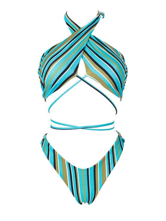 Set Bikini Set De Bikini Cu Burete Detașabil Cu Dungi Turcoaz