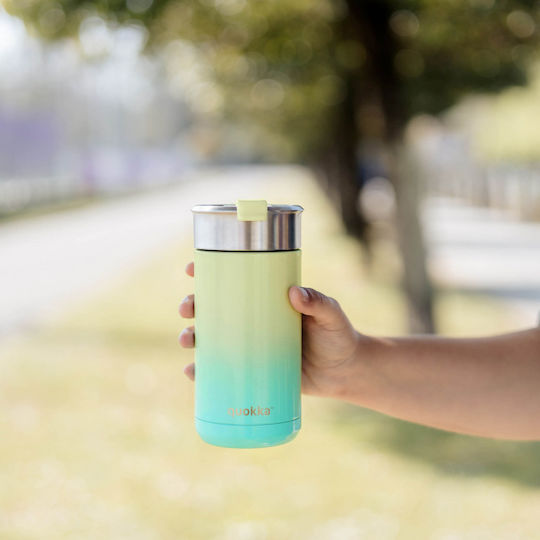 Quokka Tumblers Bottle Thermos Stainless Steel BPA Free 400ml Lemon Lime with Mouthpiece