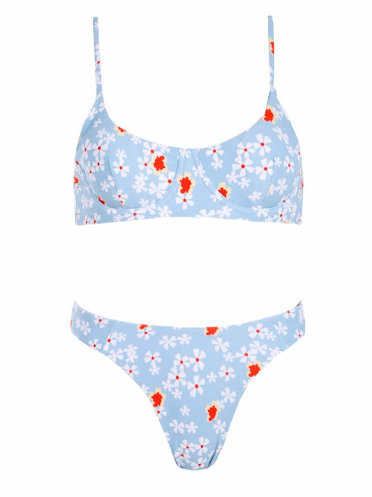 Luigi Padded Underwire Bikini Set Bra & Brazil Bottom with Adjustable Straps Light Blue