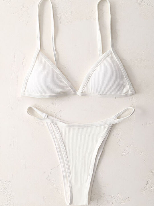 Luigi Padded Bikini Set Triangle Top & Brazil Bottom with Adjustable Straps White